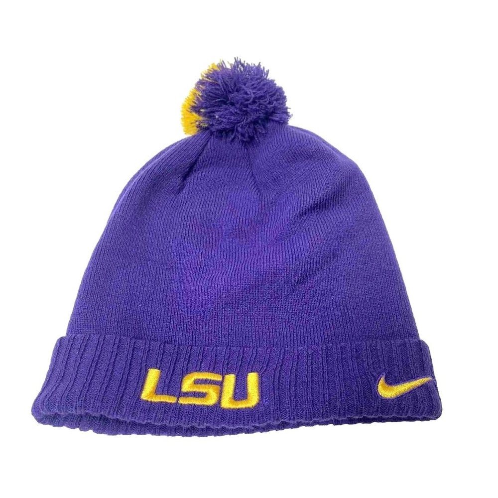 LSU Tigers Hat Louisiana State University Winter Apparel NCAA Purple Yellow /Pom